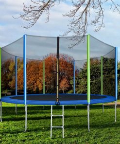 12FT Trampoline For Kids With Safety Enclosure Net, Ladder And 8 Wind Stakes, Round Outdoor Recreational Trampoline - Blue