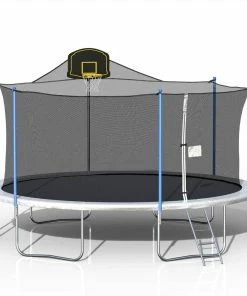 16FT Trampoline With 360-degree Safety Net, Ladder And Basketball Hook - Blue