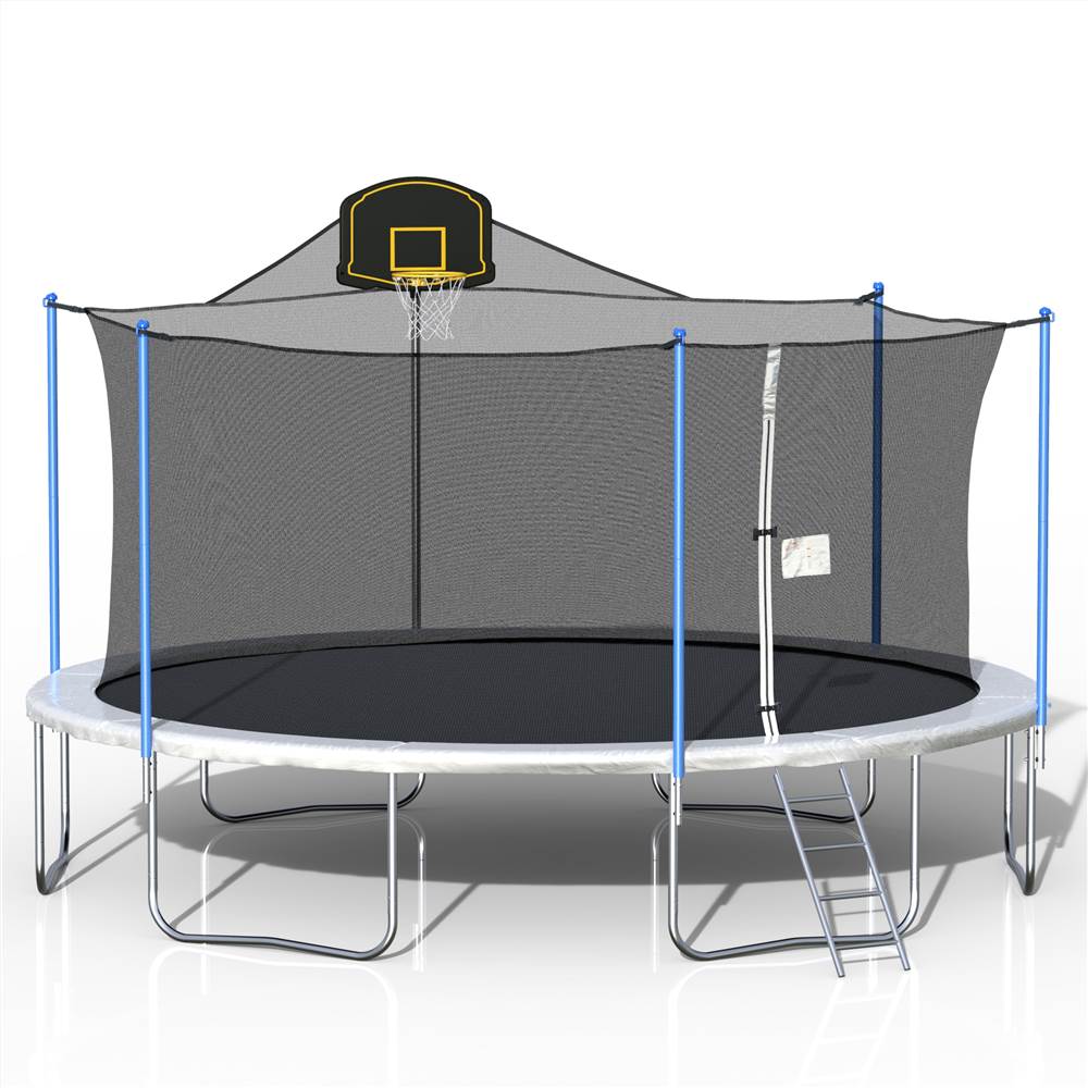 16FT Trampoline with 360-degree Safety Net, Ladder and Basketball Hook - Blue 16FT Trampoline With 360-degree Safety Net, Ladder And Basketball Hook - Blue -rockbros-shop 16FT TRAMPOLINE 455353 0