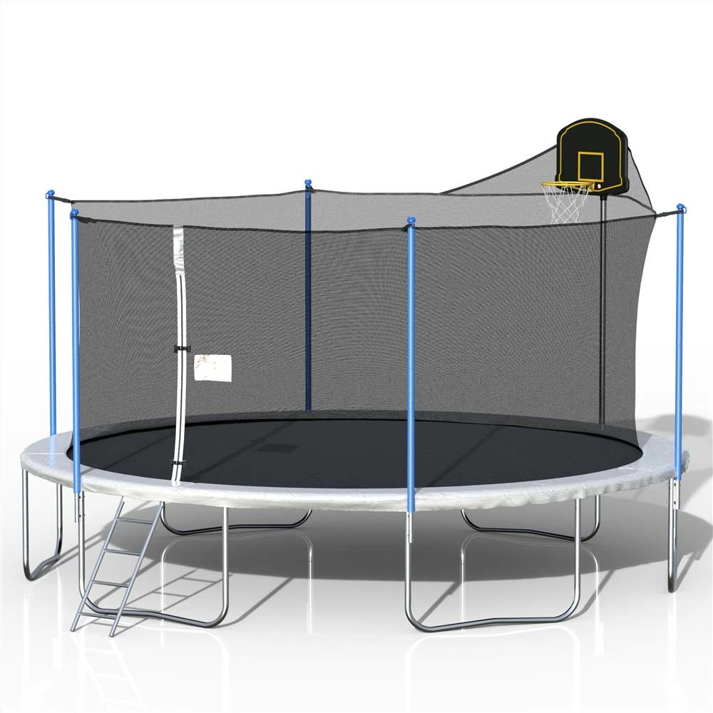 16FT Trampoline With 360-degree Safety Net, Ladder And Basketball Hook - Blue 5 16FT Trampoline With 360-degree Safety Net, Ladder And Basketball Hook - Blue - Image 3