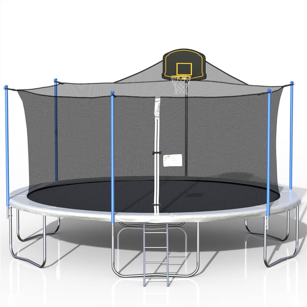 16FT Trampoline with 360-degree Safety Net, Ladder and Basketball Hook - Blue 16FT Trampoline With 360-degree Safety Net, Ladder And Basketball Hook - Blue -rockbros-shop 16FT TRAMPOLINE 455353 3