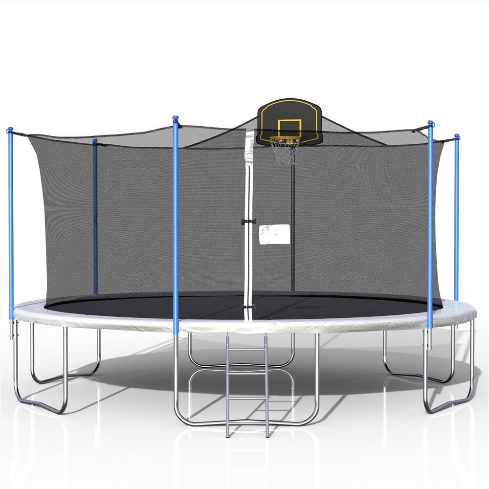 16FT Trampoline with 360-degree Safety Net, Ladder and Basketball Hook - Blue 16FT Trampoline With 360-degree Safety Net, Ladder And Basketball Hook - Blue -rockbros-shop 16FT TRAMPOLINE 455353 4