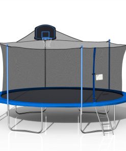 16FT Trampoline For Kids With 360-degree Safety Net, Ladder And Basketball Hook - Blue