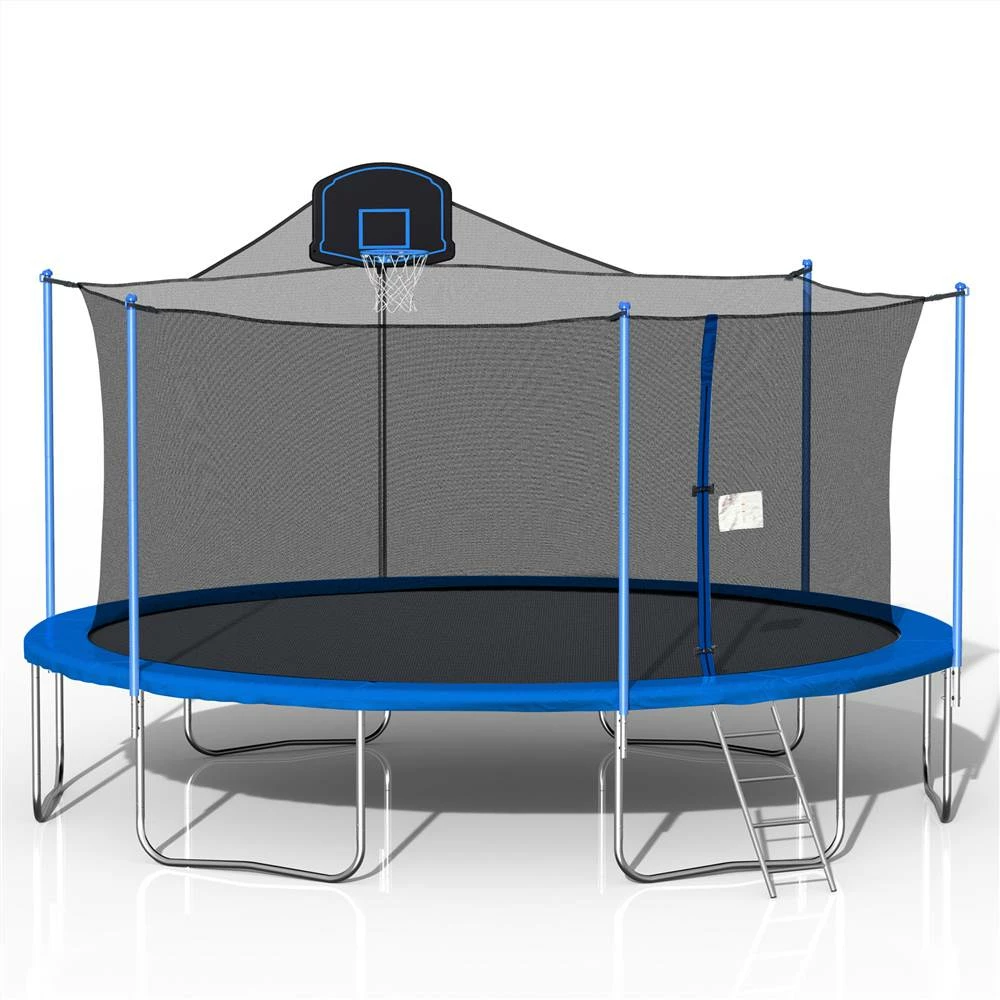 16FT Trampoline For Kids With 360-degree Safety Net, Ladder And Basketball Hook - Blue 3 16FT Trampoline For Kids With 360-degree Safety Net, Ladder And Basketball Hook - Blue