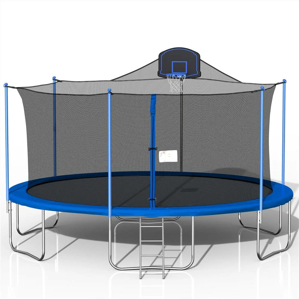 16FT Trampoline For Kids With 360-degree Safety Net, Ladder And Basketball Hook - Blue 5 16FT Trampoline For Kids With 360-degree Safety Net, Ladder And Basketball Hook - Blue - Image 3