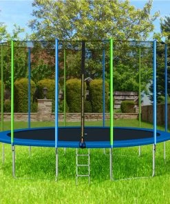 16FT Trampoline For Kids With Safety Enclosure Net, Ladder And 12 Wind Stakes, Round Outdoor Recreational Trampoline - Blue 12 16FT Trampoline For Kids With Safety Enclosure Net, Ladder And 12 Wind Stakes, Round Outdoor Recreational Trampoline - Blue -rockbros-shop 16FT Trampoline for Kids with Safety Enclosure Net Ladder and 12 Wind Stakes Round Outdoor Recreational Trampoline 455317 4