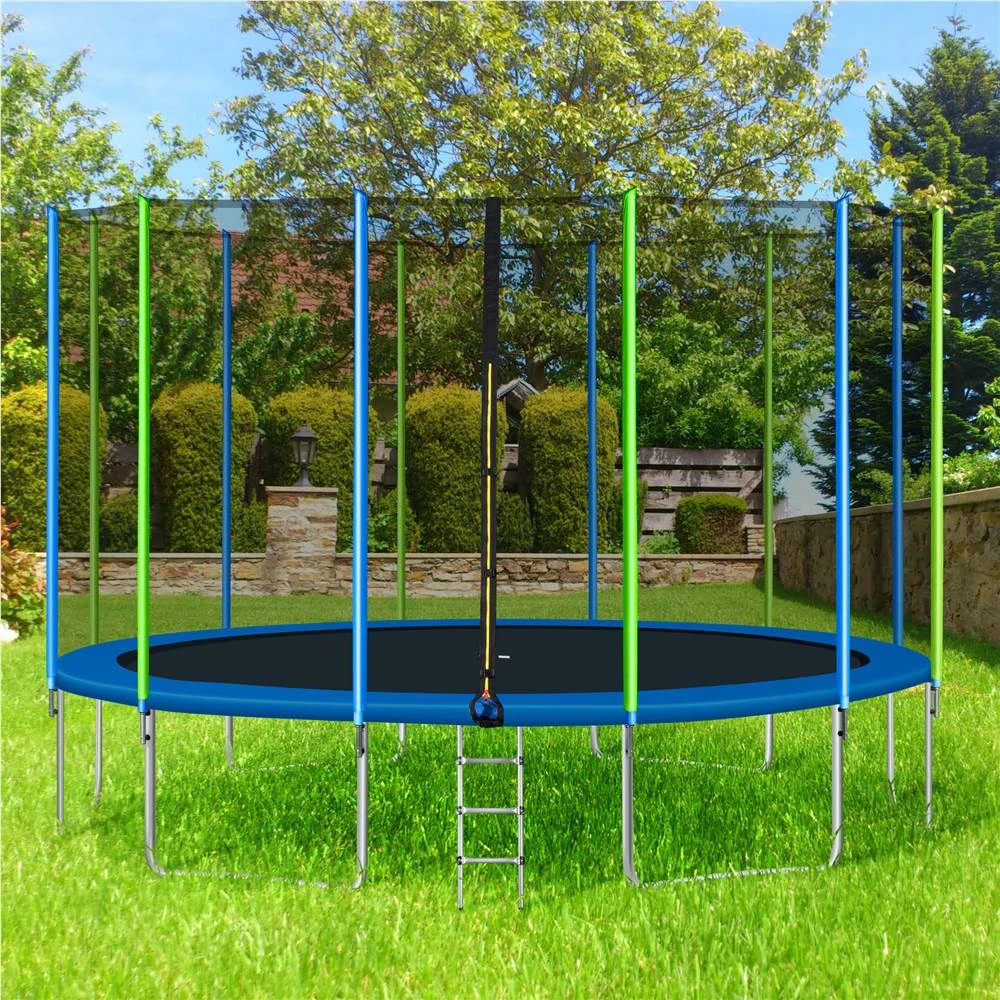 16FT Trampoline For Kids With Safety Enclosure Net, Ladder And 12 Wind Stakes, Round Outdoor Recreational Trampoline - Blue 7 16FT Trampoline For Kids With Safety Enclosure Net, Ladder And 12 Wind Stakes, Round Outdoor Recreational Trampoline - Blue - Image 5