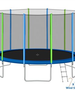 16FT Trampoline For Kids With Safety Enclosure Net, Ladder And 12 Wind Stakes, Round Outdoor Recreational Trampoline - Blue -rockbros-shop 16FT Trampoline for Kids with Safety Enclosure Net Ladder and 12 Wind Stakes Round Outdoor Recreational Trampoline 455317 5