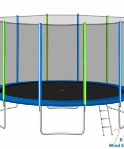 16FT Trampoline For Kids With Safety Enclosure Net, Ladder And 12 Wind Stakes, Round Outdoor Recreational Trampoline - Blue 13 16FT Trampoline For Kids With Safety Enclosure Net, Ladder And 12 Wind Stakes, Round Outdoor Recreational Trampoline - Blue -rockbros-shop 16FT Trampoline for Kids with Safety Enclosure Net Ladder and 12 Wind Stakes Round Outdoor Recreational Trampoline 455317 5