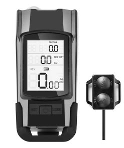 3-in-1 Bicycle Speedometer Wireless USB Rechargeable Double T6 LED Bike Light Bike Computer With Alarm Horn - Black