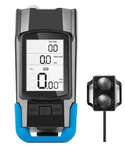 3-in-1 Bicycle Speedometer Wireless USB Rechargeable Double T6 LED Bike Light Bike Computer With Alarm Horn -Blue