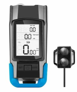 3-in-1 Bicycle Speedometer Wireless USB Rechargeable Double T6 LED Bike Light Bike Computer With Alarm Horn -Blue