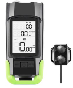 3-in-1 Bicycle Speedometer Wireless USB Rechargeable Double T6 LED Bike Light Bike Computer With Alarm Horn - Green