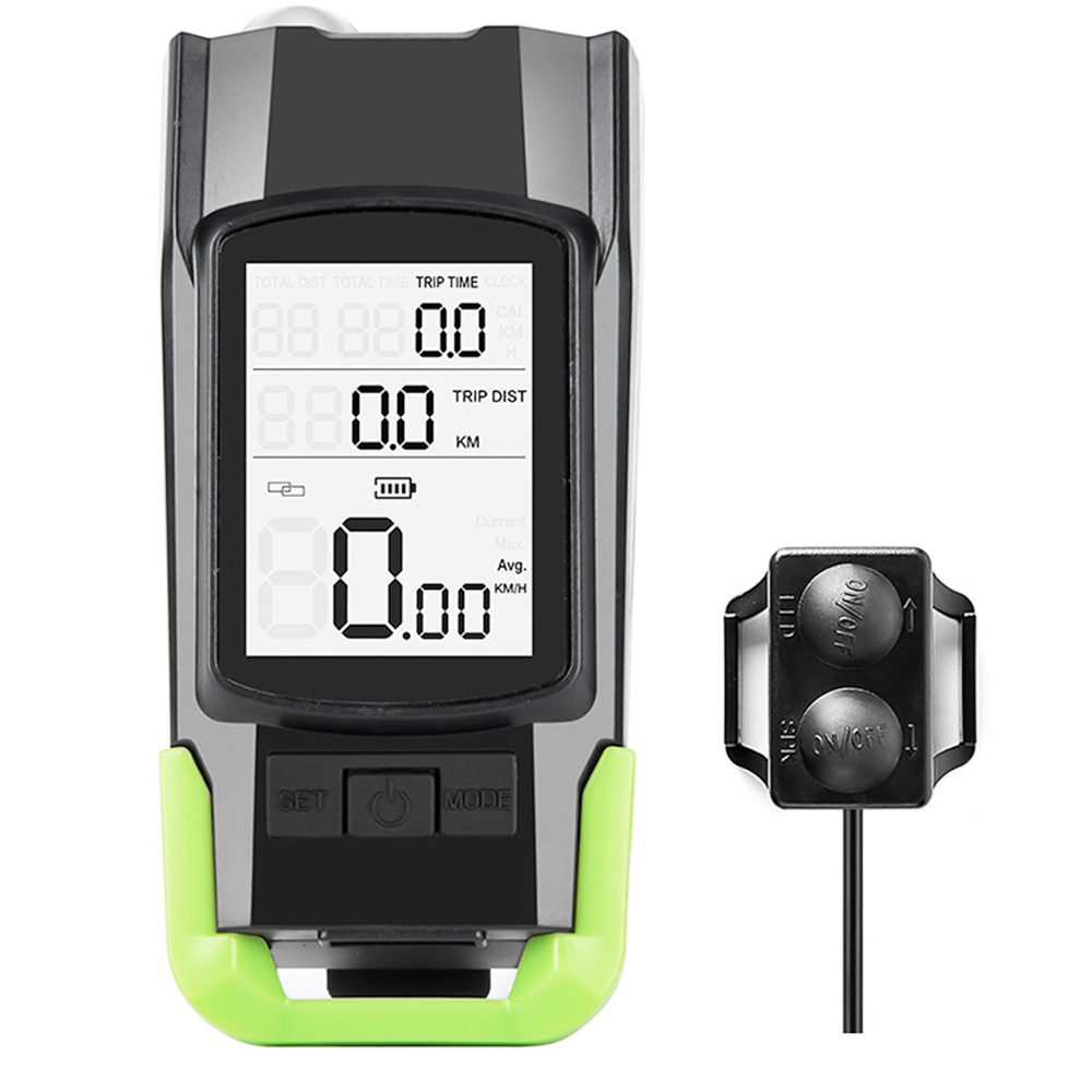 3-in-1 Bicycle Speedometer Wireless USB Rechargeable Double T6 LED Bike Light Bike Computer with Alarm Horn - Green 3-in-1 Bicycle Speedometer Wireless USB Rechargeable Double T6 LED Bike Light Bike Computer With Alarm Horn - Green -rockbros-shop 3 in 1 Bicycle Speedometer Bike Light with Alarm Horn Green 516916 0