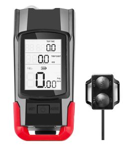 3-in-1 Bicycle Speedometer Wireless USB Rechargeable Double T6 LED Bike Light Bike Computer With Alarm Horn - Red