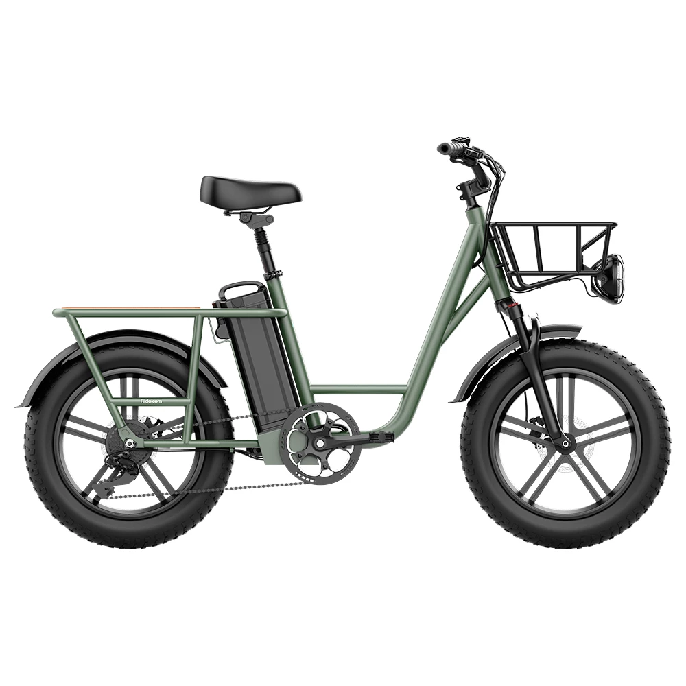 FIIDO T1 Cargo Electric Bike 20*4.0 Inch Fat Tires 750W Power 50Km/h Max Speed 48V 20AH Lithium Battery 150KM Range Shock Absorber - Green 3 FIIDO T1 Cargo Electric Bike 20*4.0 Inch Fat Tires 750W Power 50Km/h Max Speed 48V 20AH Lithium Battery 150KM Range Shock Absorber - Green
