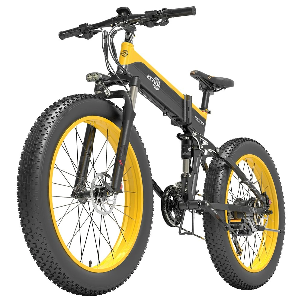 BEZIOR X1500 Folding Electric Mountain Bike 26*4.0 Inch Fat Tires 12.8Ah 48V 1500W 40Km/h 100KM Mileage Max Load 200KG Shimano 27-Speed Shifter - Black Yellow 5 BEZIOR X1500 Folding Electric Mountain Bike 26*4.0 Inch Fat Tires 12.8Ah 48V 1500W 40Km/h 100KM Mileage Max Load 200KG Shimano 27-Speed Shifter - Black Yellow - Image 3