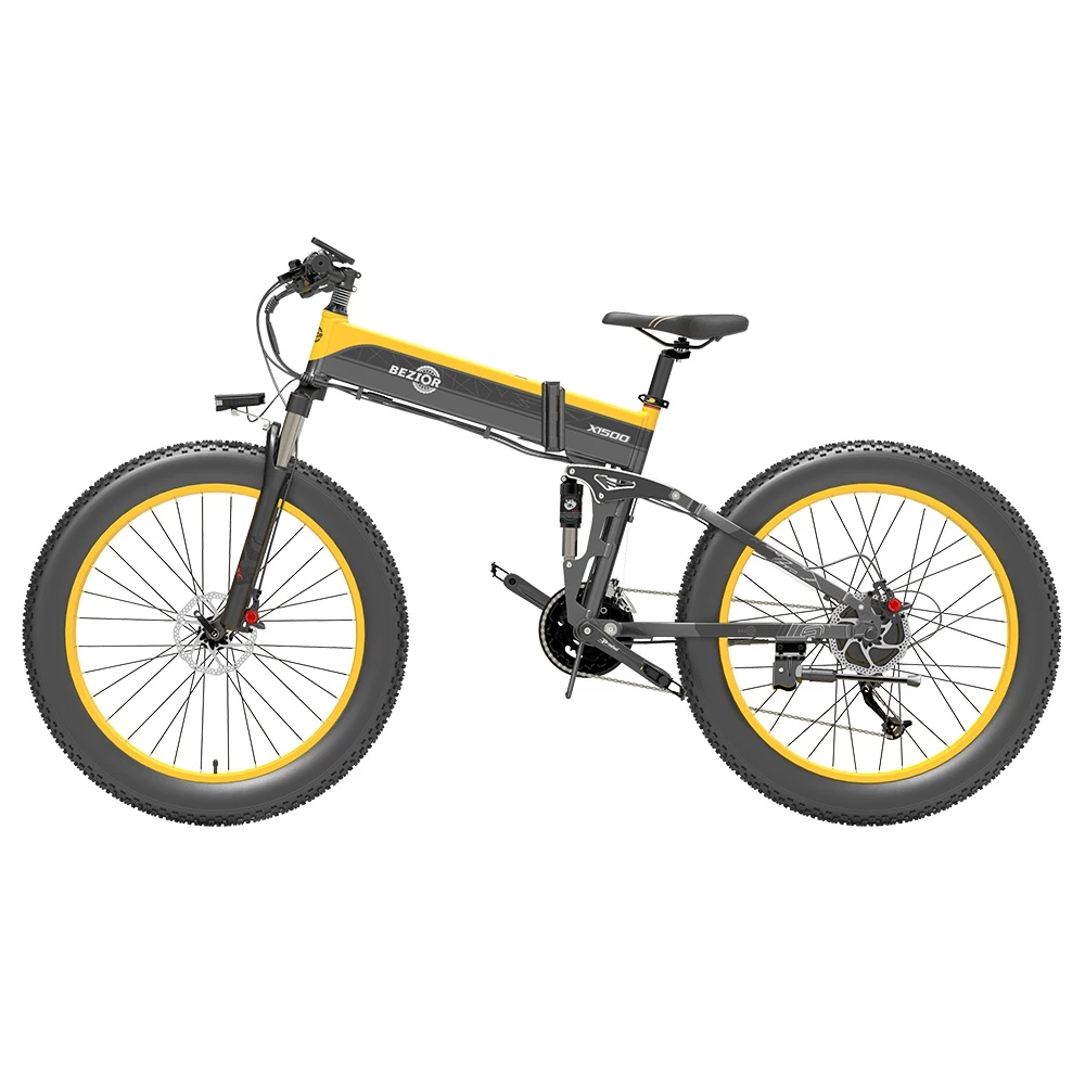 BEZIOR X1500 Folding Electric Mountain Bike 26*4.0 Inch Fat Tires 12.8Ah 48V 1500W 40Km/h 100KM Mileage Max Load 200KG Shimano 27-Speed Shifter - Black Yellow 5 BEZIOR X1500 Folding Electric Mountain Bike 26*4.0 Inch Fat Tires 12.8Ah 48V 1500W 40Km/h 100KM Mileage Max Load 200KG Shimano 27-Speed Shifter - Black Yellow - Image 3