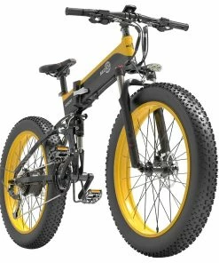 BEZIOR X1500 Folding Electric Mountain Bike 26*4.0 Inch Fat Tires 12.8Ah 48V 1500W 40Km/h 100KM Mileage Max Load 200KG Shimano 27-Speed Shifter - Black Yellow