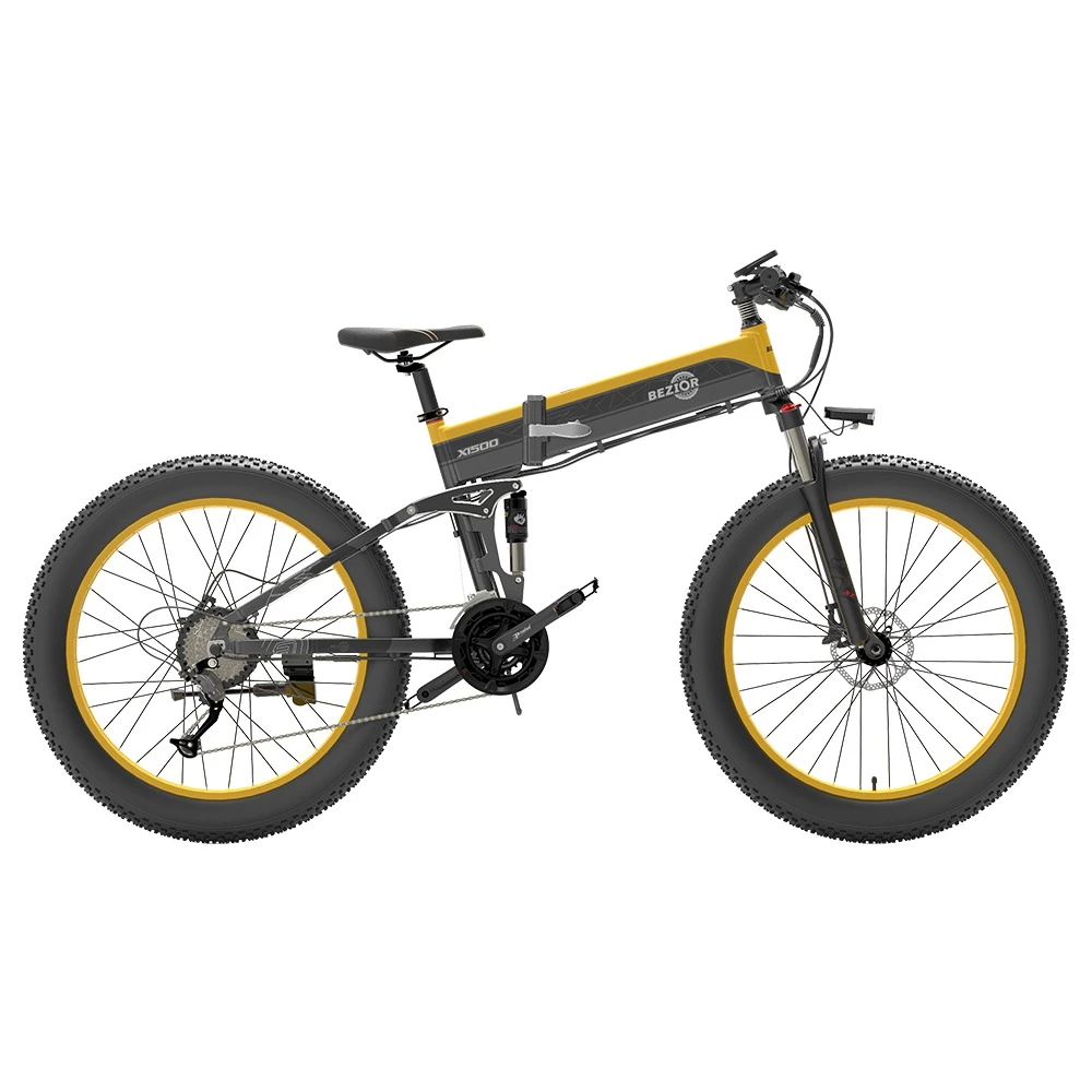 BEZIOR X1500 Folding Electric Mountain Bike 26*4.0 Inch Fat Tires 12.8Ah 48V 1500W 40Km/h 100KM Mileage Max Load 200KG Shimano 27-Speed Shifter - Black Yellow 6 BEZIOR X1500 Folding Electric Mountain Bike 26*4.0 Inch Fat Tires 12.8Ah 48V 1500W 40Km/h 100KM Mileage Max Load 200KG Shimano 27-Speed Shifter - Black Yellow - Image 4