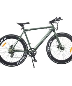 AVAKA R1 Electric Bike 700C*32C Inch Wheels 250W Brushless Motor 25Km/h Max Speed 36V 9Ah Battery Shimano 7-Speed Transmission IP65 Waterproof Double Mechanical Disc Brake LCD Display - Army Green