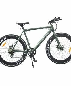 AVAKA R1 Electric Bike 700C*32C Inch Wheels 250W Brushless Motor 25Km/h Max Speed 36V 9Ah Battery Shimano 7-Speed Transmission IP65 Waterproof Double Mechanical Disc Brake LCD Display - Army Green