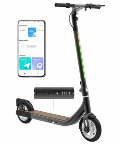 Atomi Alpha Folding Electric Scooter 9 Inch Tires 650W Motor 36V 10Ah Battery For 25 Miles Range 25Km/h Max Speed 120KG Max Load Support App Control Built-in Combination Lock - Black