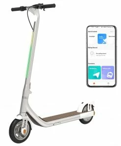 Atomi Alpha Folding Electric Scooter 9 Inch Tires 650W Motor 30Km/h Max Speed 36V 10Ah Battery For 40KM Max Range 120KG Max Load Support App Control Built-in Combination Lock - Zinc White