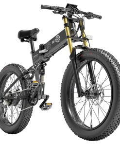 BEZIOR X-PLUS Electric Bike 1500W Motor 48V 17.5Ah Battery 26*4.0 Inch Fat Tire Mountain Bike 40Km/h Max Speed 200kg Load 130 KM Range LED Display IP54 Waterproof - Black