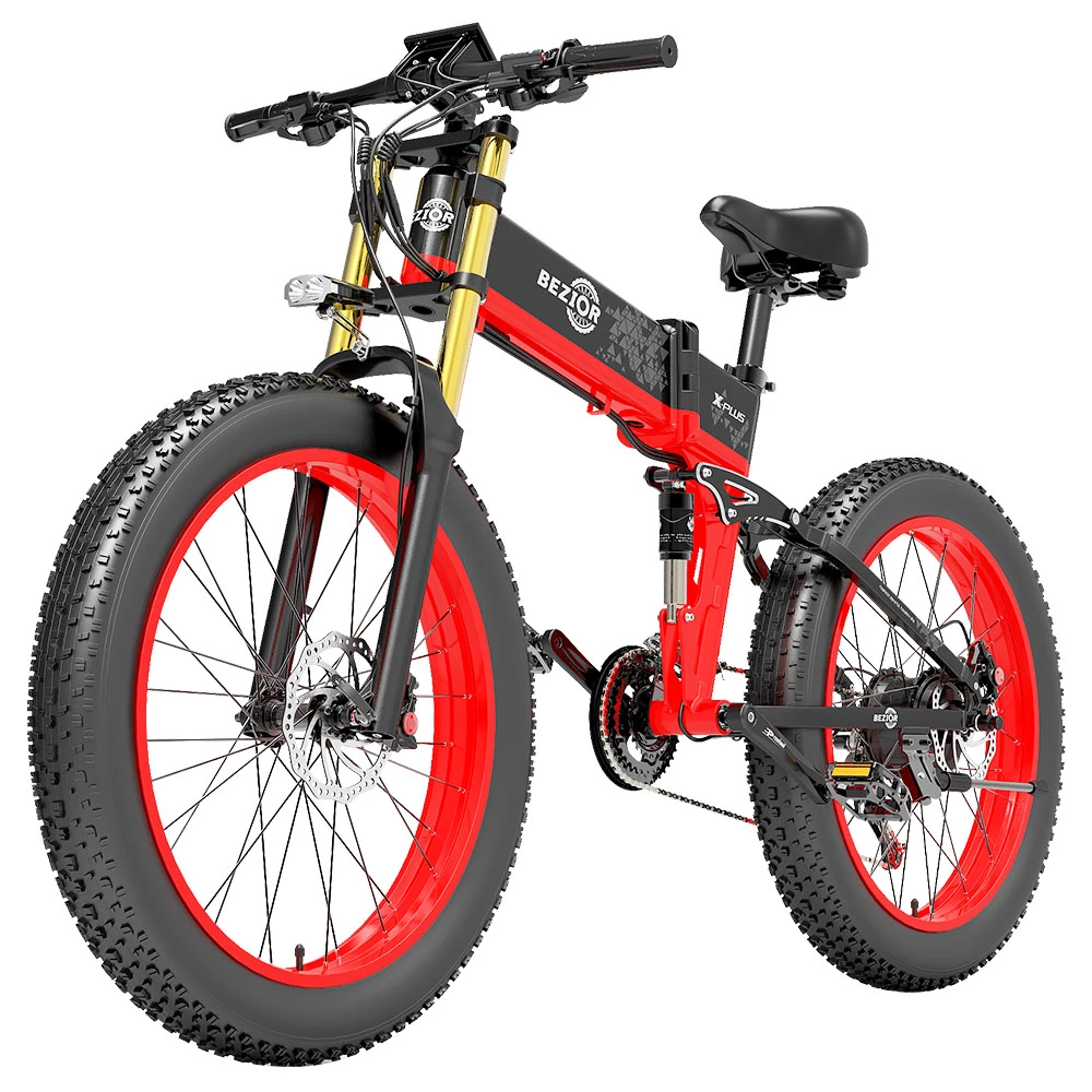 BEZIOR X-PLUS Electric Bike 1500W Motor 48V 17.5Ah Battery 26*4.0 Inch Fat Tire Mountain Bike 40Km/h Max Speed 200kg Load 130 KM Range LED Display IP54 Waterproof - Red 3 BEZIOR X-PLUS Electric Bike 1500W Motor 48V 17.5Ah Battery 26*4.0 Inch Fat Tire Mountain Bike 40Km/h Max Speed 200kg Load 130 KM Range LED Display IP54 Waterproof - Red