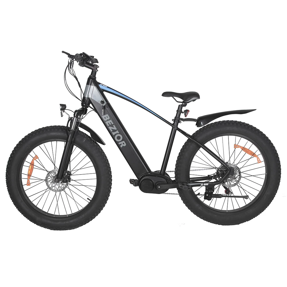 BEZIOR XF800 Electric Mountain Bike 26*4.0 Inch Fat Tires 500W Mid Motor 48V 13Ah Battery 40Km/h Max Speed 90KG Load Dual Mechanical Disc Brake Shimano 7-Speed Gears - Black & Blue 4 BEZIOR XF800 Electric Mountain Bike 26*4.0 Inch Fat Tires 500W Mid Motor 48V 13Ah Battery 40Km/h Max Speed 90KG Load Dual Mechanical Disc Brake Shimano 7-Speed Gears - Black & Blue - Image 2