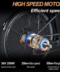 BK1 Electric Bike 36V 350W Motor 10Ah Battery Shimano 7 Speed Gear Front Suspension And Dual Disc Brakes - Black -rockbros-shop BK1 Electric Bike 36V 350W Motor 10Ah Battery Black 518810 1