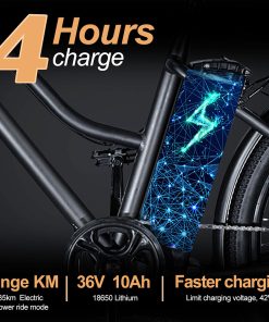 BK1 Electric Bike 36V 350W Motor 10Ah Battery Shimano 7 Speed Gear Front Suspension And Dual Disc Brakes - Black -rockbros-shop BK1 Electric Bike 36V 350W Motor 10Ah Battery Black 518810 2