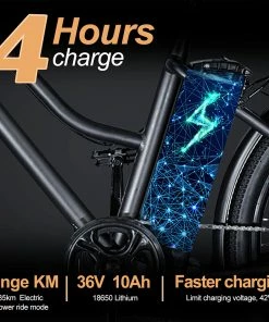 BK1 Electric Bike 36V 350W Motor 10Ah Battery Shimano 7 Speed Gear Front Suspension And Dual Disc Brakes - Black -rockbros-shop BK1 Electric Bike 36V 350W Motor 10Ah Battery Black 518810 2