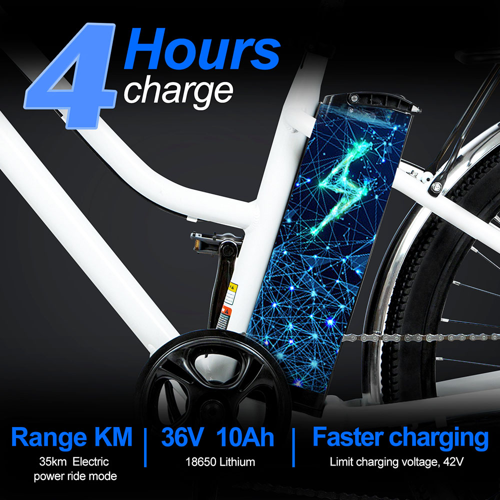 BK1 Electric Bike 36V 350W Motor 10Ah Battery Shimano 7 Speed Gear Front Suspension and Dual Disc Brakes - White BK1 Electric Bike 36V 350W Motor 10Ah Battery Shimano 7 Speed Gear Front Suspension And Dual Disc Brakes - White -rockbros-shop BK1 Electric Bike 36V 350W Motor 10Ah Battery White 518811 2