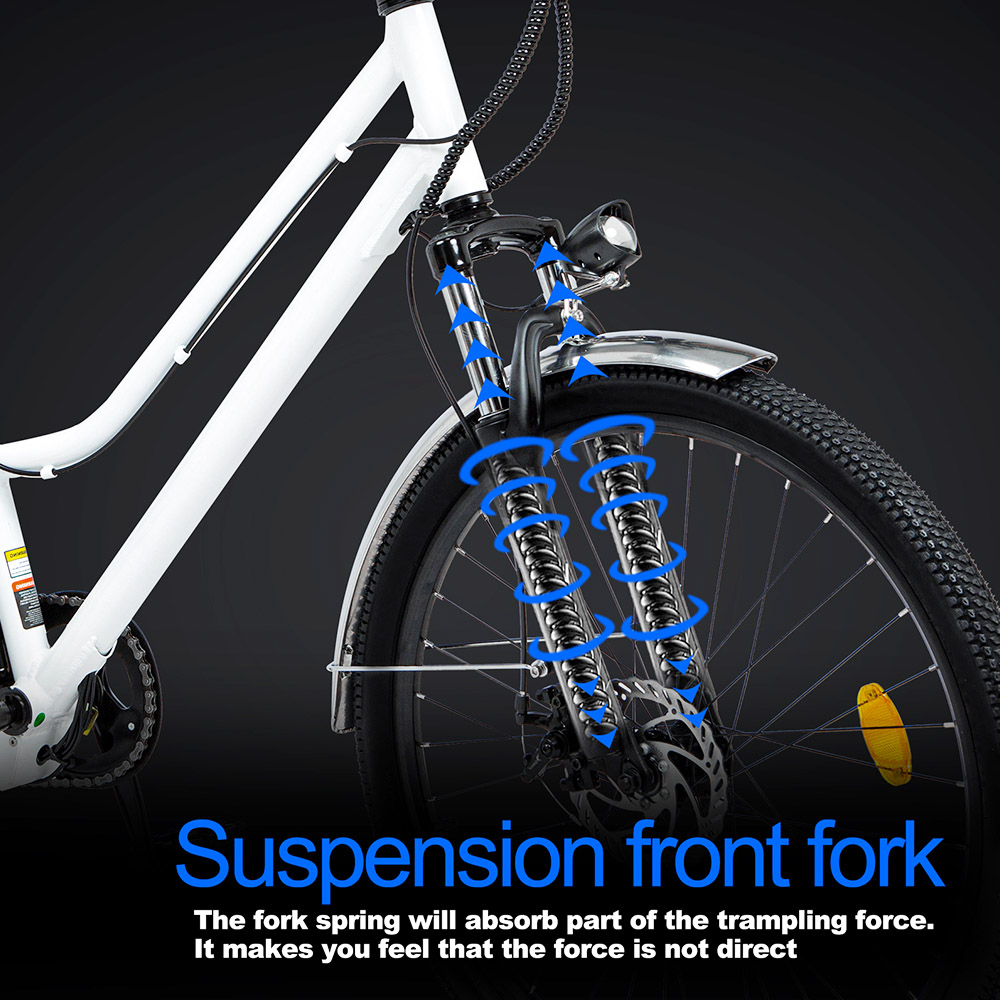 BK1 Electric Bike 36V 350W Motor 10Ah Battery Shimano 7 Speed Gear Front Suspension and Dual Disc Brakes - White BK1 Electric Bike 36V 350W Motor 10Ah Battery Shimano 7 Speed Gear Front Suspension And Dual Disc Brakes - White -rockbros-shop BK1 Electric Bike 36V 350W Motor 10Ah Battery White 518811 3