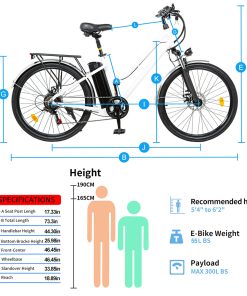 BK1 Electric Bike 36V 350W Motor 10Ah Battery Shimano 7 Speed Gear Front Suspension And Dual Disc Brakes - White 6 BK1 Electric Bike 36V 350W Motor 10Ah Battery Shimano 7 Speed Gear Front Suspension And Dual Disc Brakes - White -rockbros-shop BK1 Electric Bike 36V 350W Motor 10Ah Battery White 518811 4