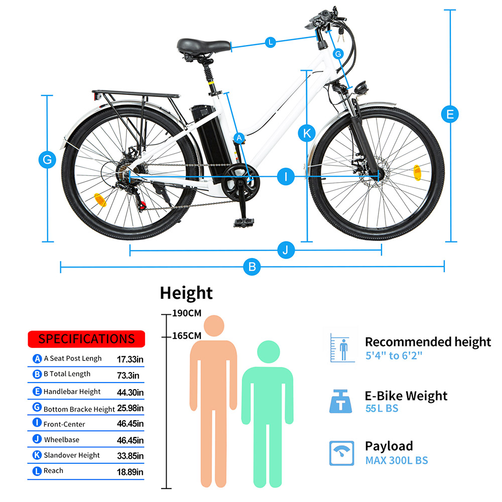 BK1 Electric Bike 36V 350W Motor 10Ah Battery Shimano 7 Speed Gear Front Suspension and Dual Disc Brakes - White BK1 Electric Bike 36V 350W Motor 10Ah Battery Shimano 7 Speed Gear Front Suspension And Dual Disc Brakes - White -rockbros-shop BK1 Electric Bike 36V 350W Motor 10Ah Battery White 518811 4