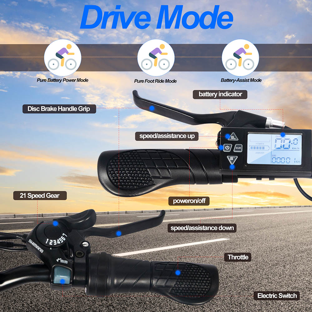 BK1 Electric Bike 36V 350W Motor 10Ah Battery Shimano 7 Speed Gear Front Suspension and Dual Disc Brakes - White BK1 Electric Bike 36V 350W Motor 10Ah Battery Shimano 7 Speed Gear Front Suspension And Dual Disc Brakes - White -rockbros-shop BK1 Electric Bike 36V 350W Motor 10Ah Battery White 518811 5