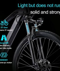 BK7 Electric Bike 48V 350W Motor 7.5Ah Battery Shimano 21 Speed Gear Front Suspension And Dual Disc Brakes - Black -rockbros-shop BK7 Electric Bike 48V 350W Motor 7 5Ah Battery Shimano 21 Speed Gear 518812 3