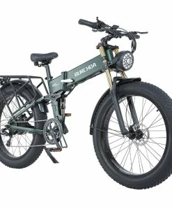 BURCHDA R5 Pro Folding Electric Bike 26*4.0 Inch Fat Tire 1000W Motor 50Km/h Max Speed 48V 15Ah Battery For 60km Range Double Shock Absorbers - Dark Green