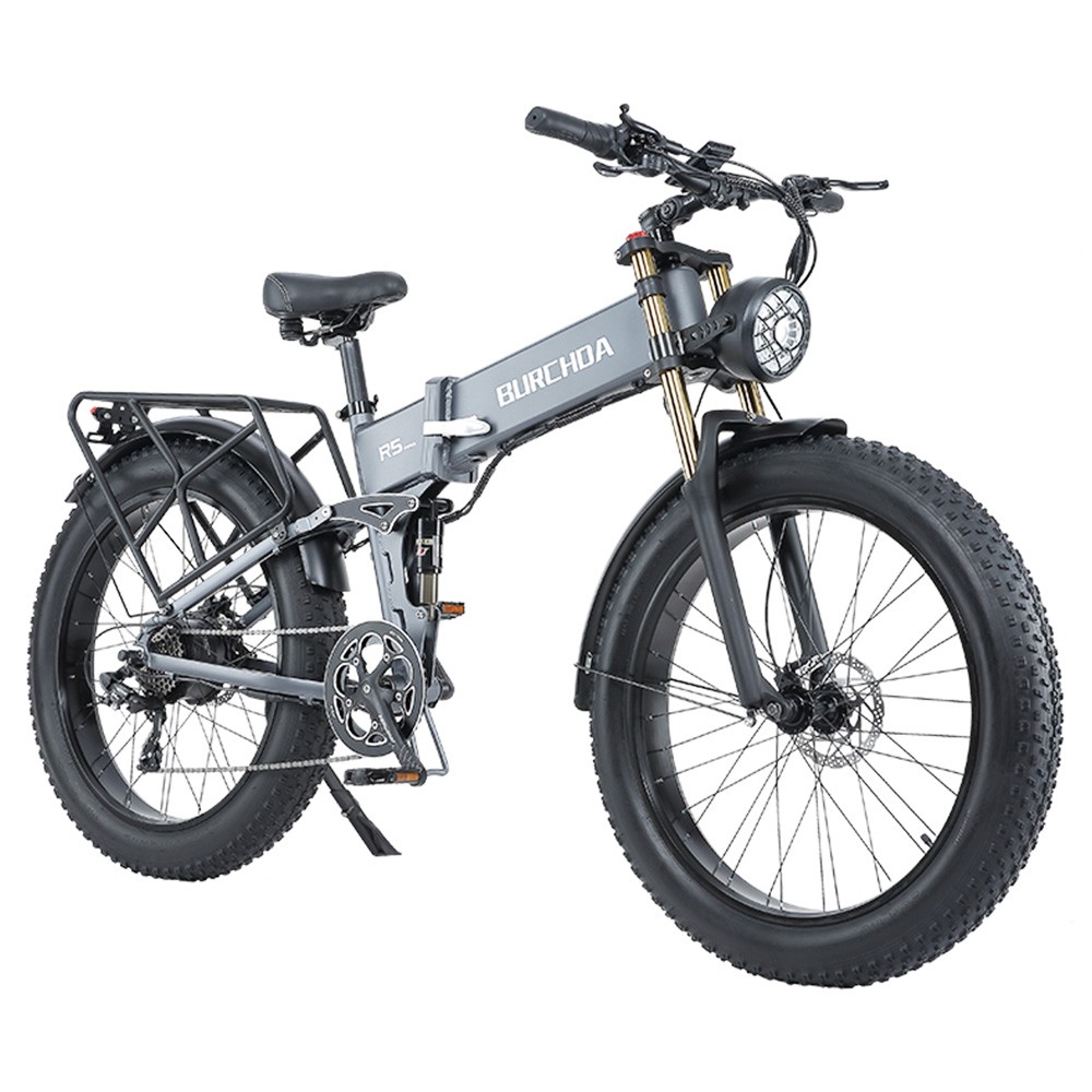 BURCHDA R5 Pro Folding Electric Bike 26*4.0 Inch Fat Tire 1000W Motor 50Km/h Max Speed 48V 15Ah Battery for 60km Range Double Shock Absorbers - Grey BURCHDA R5 Pro Folding Electric Bike 26*4.0 Inch Fat Tire 1000W Motor 50Km/h Max Speed 48V 15Ah Battery For 60km Range Double Shock Absorbers - Grey -rockbros-shop BURCHDA R5 Pro Electric Bike 26 4 0 inch Tire Grey 518790 0