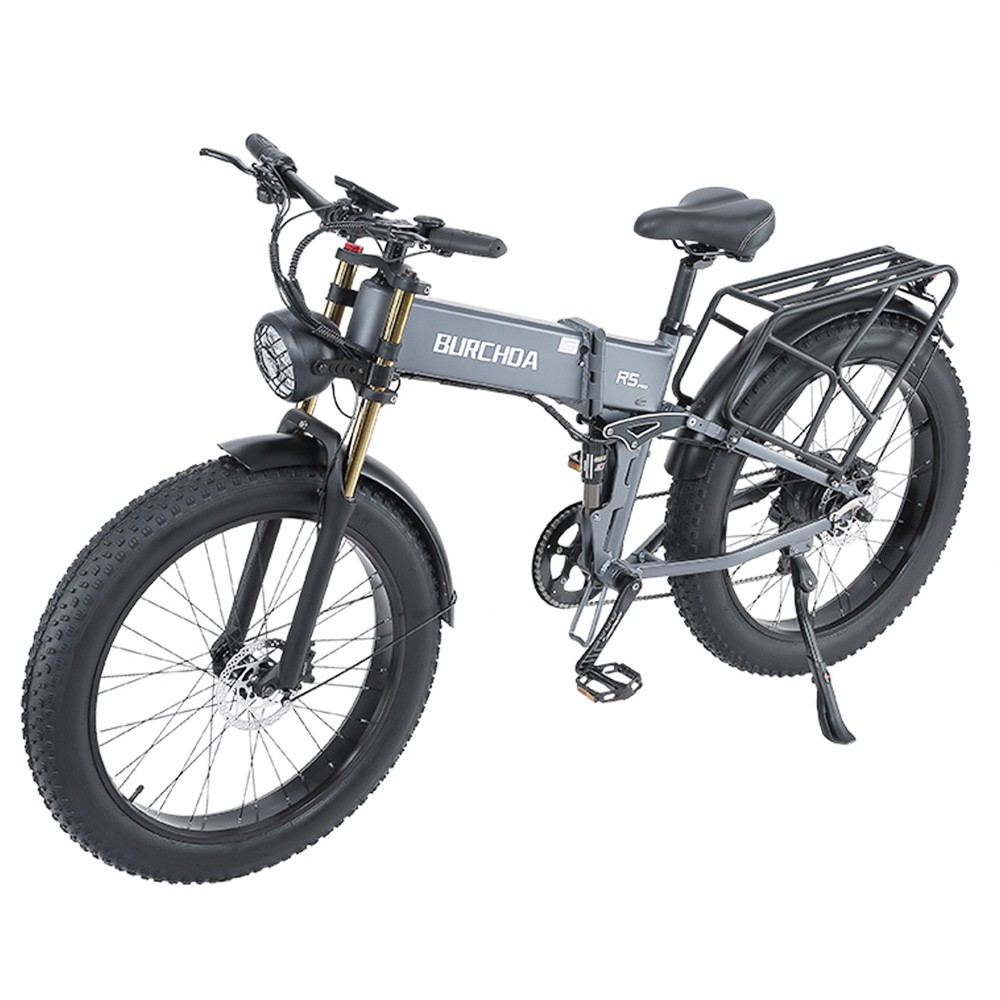 BURCHDA R5 Pro Folding Electric Bike 26*4.0 Inch Fat Tire 1000W Motor 50Km/h Max Speed 48V 15Ah Battery for 60km Range Double Shock Absorbers - Grey BURCHDA R5 Pro Folding Electric Bike 26*4.0 Inch Fat Tire 1000W Motor 50Km/h Max Speed 48V 15Ah Battery For 60km Range Double Shock Absorbers - Grey -rockbros-shop BURCHDA R5 Pro Electric Bike 26 4 0 inch Tire Grey 518790 1