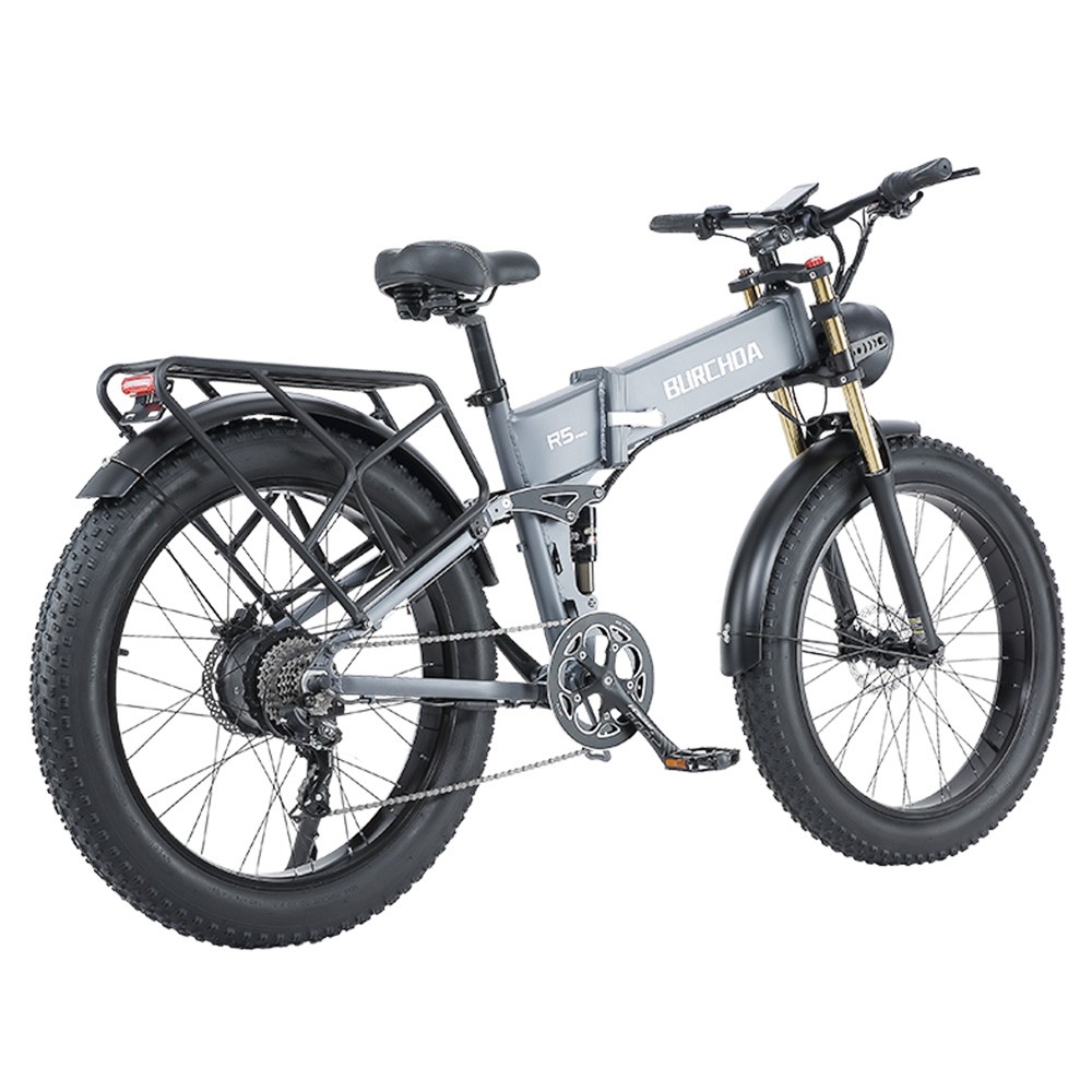 BURCHDA R5 Pro Folding Electric Bike 26*4.0 Inch Fat Tire 1000W Motor 50Km/h Max Speed 48V 15Ah Battery for 60km Range Double Shock Absorbers - Grey BURCHDA R5 Pro Folding Electric Bike 26*4.0 Inch Fat Tire 1000W Motor 50Km/h Max Speed 48V 15Ah Battery For 60km Range Double Shock Absorbers - Grey -rockbros-shop BURCHDA R5 Pro Electric Bike 26 4 0 inch Tire Grey 518790 2