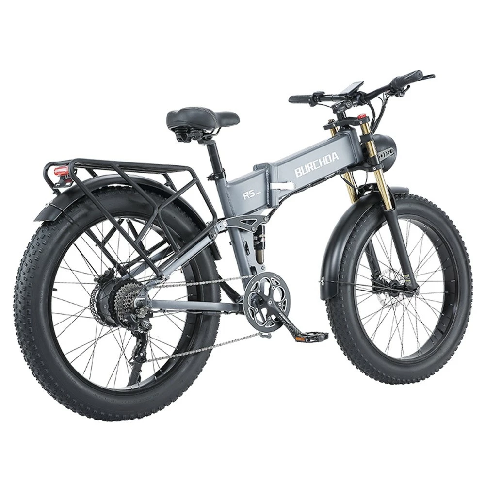 BURCHDA R5 Pro Folding Electric Bike 26*4.0 Inch Fat Tire 1000W Motor 50Km/h Max Speed 48V 15Ah Battery For 60km Range Double Shock Absorbers - Grey 5 BURCHDA R5 Pro Folding Electric Bike 26*4.0 Inch Fat Tire 1000W Motor 50Km/h Max Speed 48V 15Ah Battery For 60km Range Double Shock Absorbers - Grey - Image 3