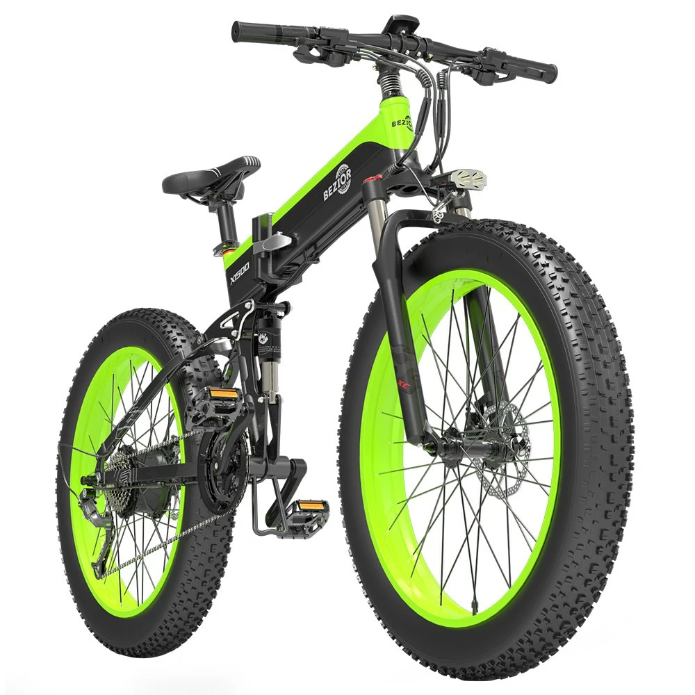 BEZIOR X1500 Folding Electric Mountain Bike 26*4.0 Inch Fat Tires 12.8Ah 48V 1500W 40Km/h 100KM Mileage Max Load 200KG Shimano 27-Speed Shifter - Black Green 6 BEZIOR X1500 Folding Electric Mountain Bike 26*4.0 Inch Fat Tires 12.8Ah 48V 1500W 40Km/h 100KM Mileage Max Load 200KG Shimano 27-Speed Shifter - Black Green - Image 4