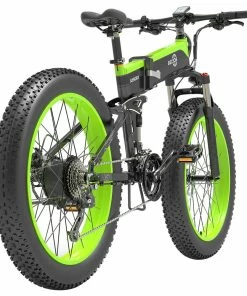 BEZIOR X1500 Folding Electric Mountain Bike 26*4.0 Inch Fat Tires 12.8Ah 48V 1500W 40Km/h 100KM Mileage Max Load 200KG Shimano 27-Speed Shifter - Black Green -rockbros-shop Bezior X1500 12 8Ah 48V 1500W 26 Innch 40Km h 519195 4