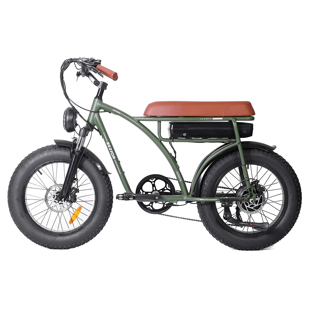 BEZIOR XF001 Retro Electric Bike 20*4.0 Inch Fat Tires 1000W Motor 12.5Ah 48V Battery 45Km/h Max Speed 120kg Max Load Shimano 7-Speed Dual Mechanical Disc Brakes Front & Rear Suspension Fork LCD Display - Army Green 5 BEZIOR XF001 Retro Electric Bike 20*4.0 Inch Fat Tires 1000W Motor 12.5Ah 48V Battery 45Km/h Max Speed 120kg Max Load Shimano 7-Speed Dual Mechanical Disc Brakes Front & Rear Suspension Fork LCD Display - Army Green - Image 3