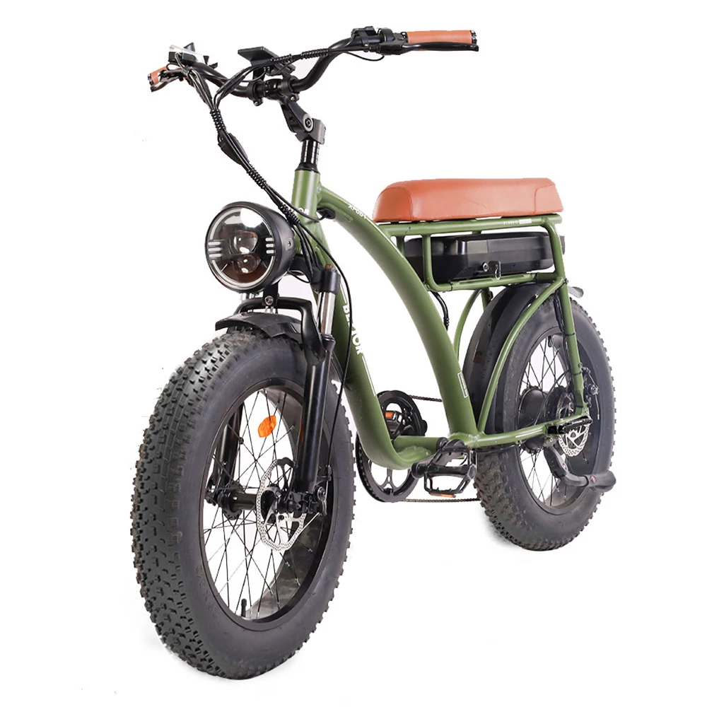 BEZIOR XF001 Retro Electric Bike 20*4.0 Inch Fat Tires 1000W Motor 12.5Ah 48V Battery 45Km/h Max Speed 120kg Max Load Shimano 7-Speed Dual Mechanical Disc Brakes Front & Rear Suspension Fork LCD Display - Army Green 6 BEZIOR XF001 Retro Electric Bike 20*4.0 Inch Fat Tires 1000W Motor 12.5Ah 48V Battery 45Km/h Max Speed 120kg Max Load Shimano 7-Speed Dual Mechanical Disc Brakes Front & Rear Suspension Fork LCD Display - Army Green - Image 4