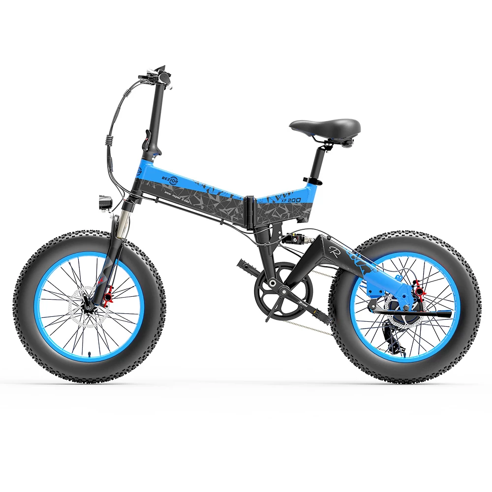 BEZIOR XF200 Off-road Electric Bike All Terrain Electric Bicycle 20x4'' Fat Tire 48V 1000W Motor 40km/h Max Speed 15Ah Battery Shimano 7-speed Shifting System - Black Blue 4 BEZIOR XF200 Off-road Electric Bike All Terrain Electric Bicycle 20x4'' Fat Tire 48V 1000W Motor 40km/h Max Speed 15Ah Battery Shimano 7-speed Shifting System - Black Blue - Image 2